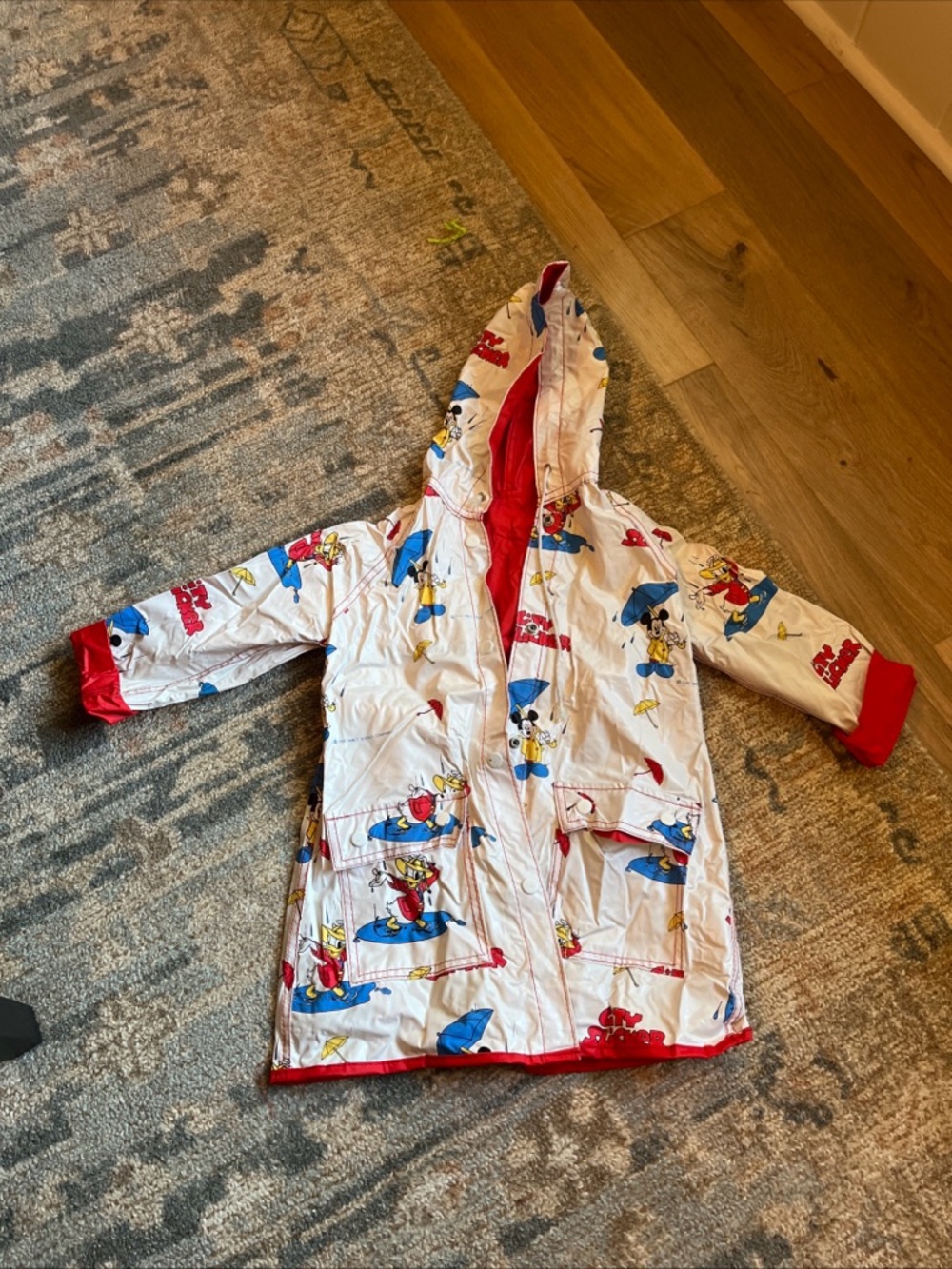 Vintage Donald Duck Size 6 Kids Raincoat Slicker Taiwan White Mickey Red Blue